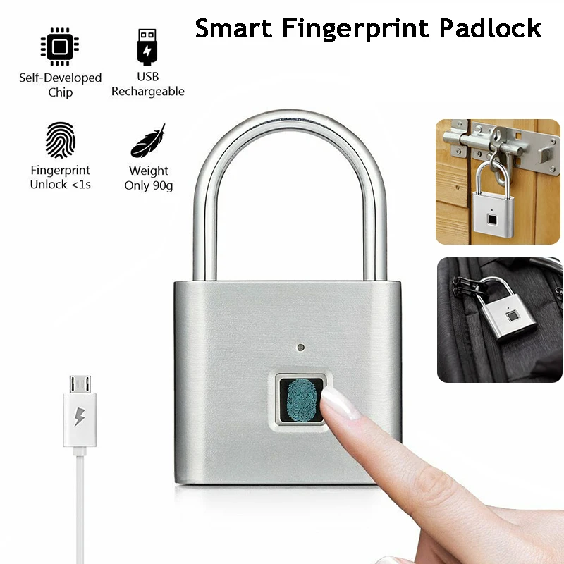 

Smart Home Drawer Lock Biometric Fingerprint padlock Anti-theft USB Cabinet Mailbox Golf bag Gym Luggage Trailer Mini padlock