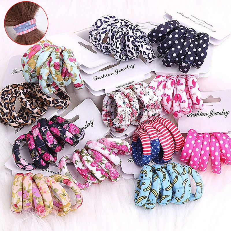 

6pcs Elastic Hairband Stretch Rubber Seamless Solid Color Ponytail Holder Simple Print Women Girls Headwear Nylon Hair Band