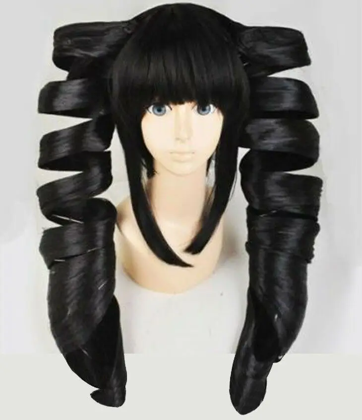 Danganronpa Celestia Ludenberg парики Стильные черные Спиральные Локоны косплей парик+ шапка парик
