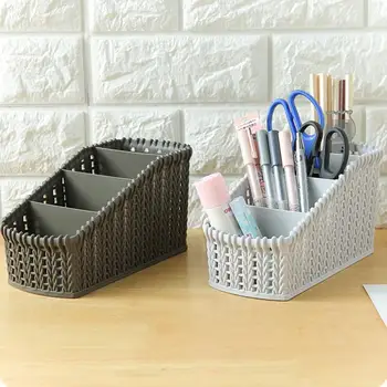 

4 Grids Imitation Rattan Desktop stationery storage Basket Cosmetics Finishing Box Desktop Remote Control Storage Box Organizer