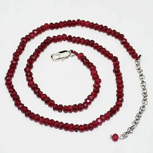 natural 2x4mm Brazil Red Ruby Faceted Gemstone necklace 18" Silver clasps