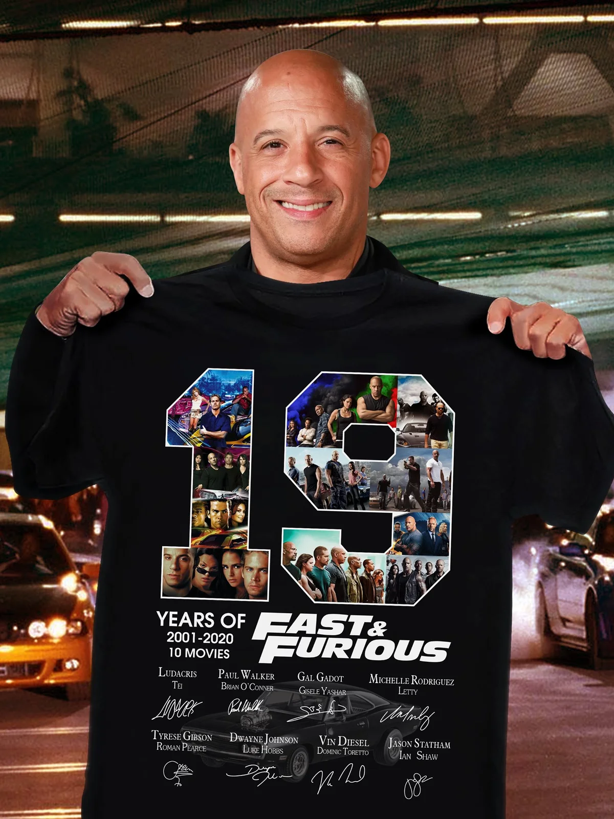 Мужская черная футболка с надписью на 10 фильмов фаст &amp Furious 19 лет 2001 - 2020 | одежда