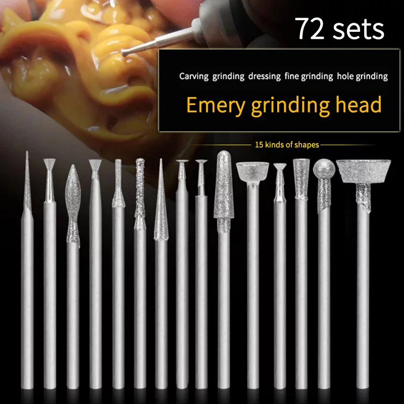 

72 Pieces / Sets of Jade Carving Grinding Needles Diamond Corundum Grinding Head Polishing Machine Handle Amber Beeswax Agate