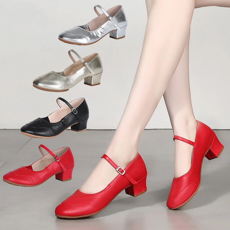 Dance-Shoes For Woman Girls Ladies Latin Ballroom Modern Salsa Practise Dancing Closed Toe Square Soft Rubber Sole dance shoes