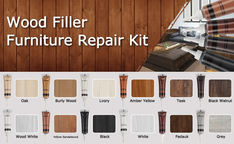 Description Picture 2 of itemWood Repair Kit Floor Repair Wood Filler 12 PCS Touch Up Furniture Repair Kit Furniture Scratch Kit for Table Door Cabinet