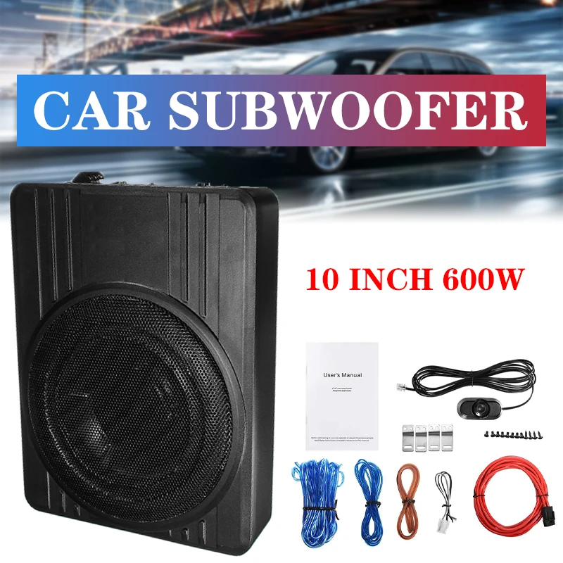 US $108.80 10 Inch 600W Car Subwoofer Car Audio Slim Under Seat Active Subwoofer Bass Amplifier Speaker Car Amplifier Subwoofers Woofer