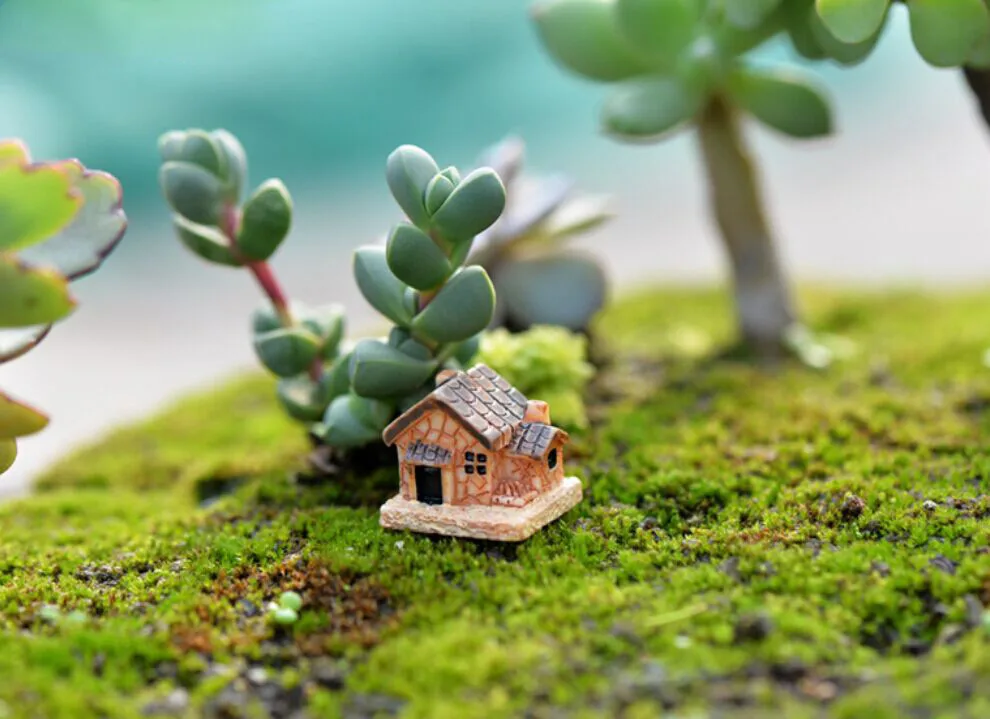 Мини-фигурка кукольный домик каменный дом смолы для дома искусственные елки DIY Мини Ремесло пейзаж с коттеджем украшения Аксессуары