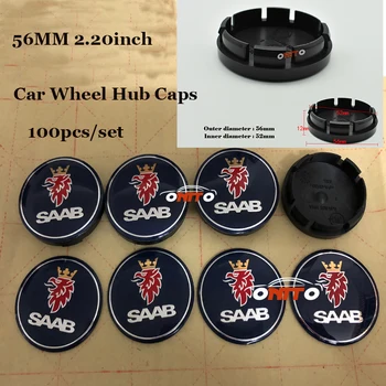 

Car-styling 56mm Car logo Badge Emblem Wheel hub Caps for Saab 9-3 9-5 93 95 BJ SCS Auto wheel center covers 100PCS/SET