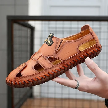 

Men Sandals outdoor Genuine Leather casual Sandals Men's Summer Sandals Closed-toe Fashion Casual Fashion Outer Wear big size 48