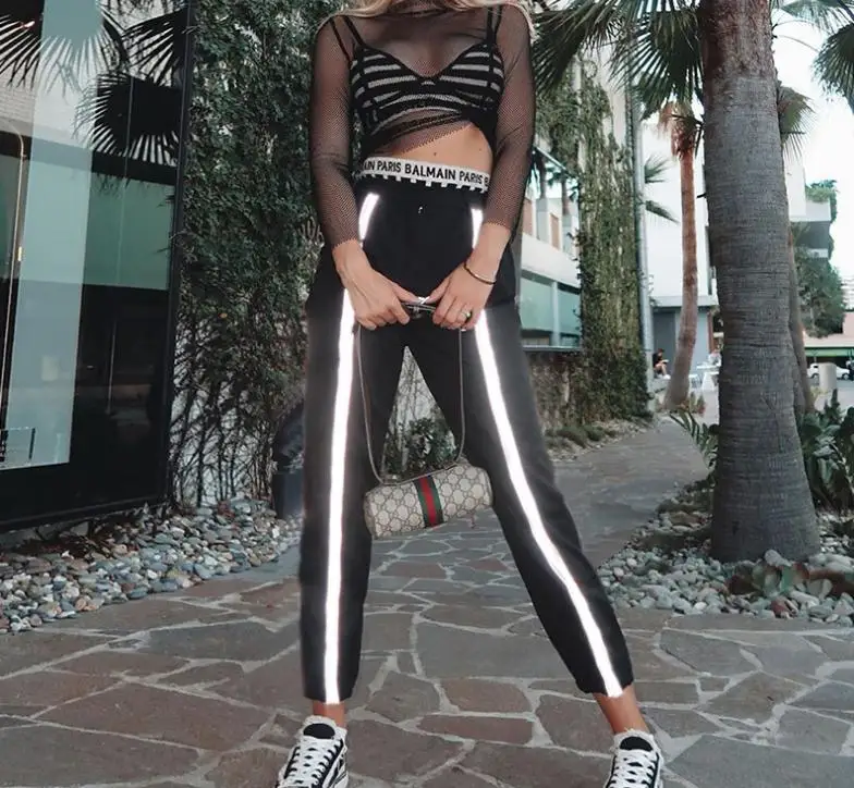 

Reflective Harem Gothic Pants Women Hip Hop Harajuku Streetwear Ankle Length Trousers Plus Size Mid Loose Jogger Sweatpants