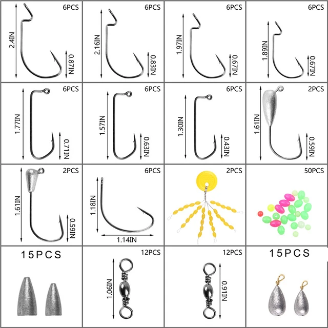 158pcs/box Texas fishing jig hook box kit with fishing sinkers lead head  hooks float stoppers for bass trout jigging rigs