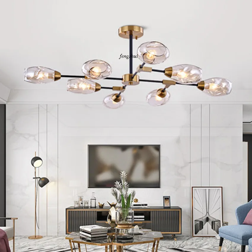 Nordic LED Branch Glass Molecule Chandelier Postmodern Luxury Cafe Living Room Restaurant Lamp Loft Bedroom Decor Light Fixtures