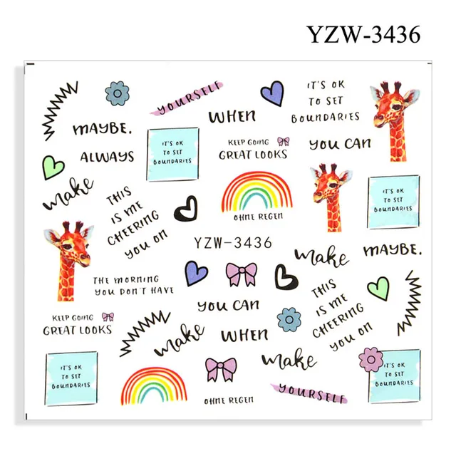 Colorful Face Flower Stickers Nail Stickers Transfer Nails Water Decal Nail Decals Leaf Sticker Series Watermark Nails Geometric YZW-3436