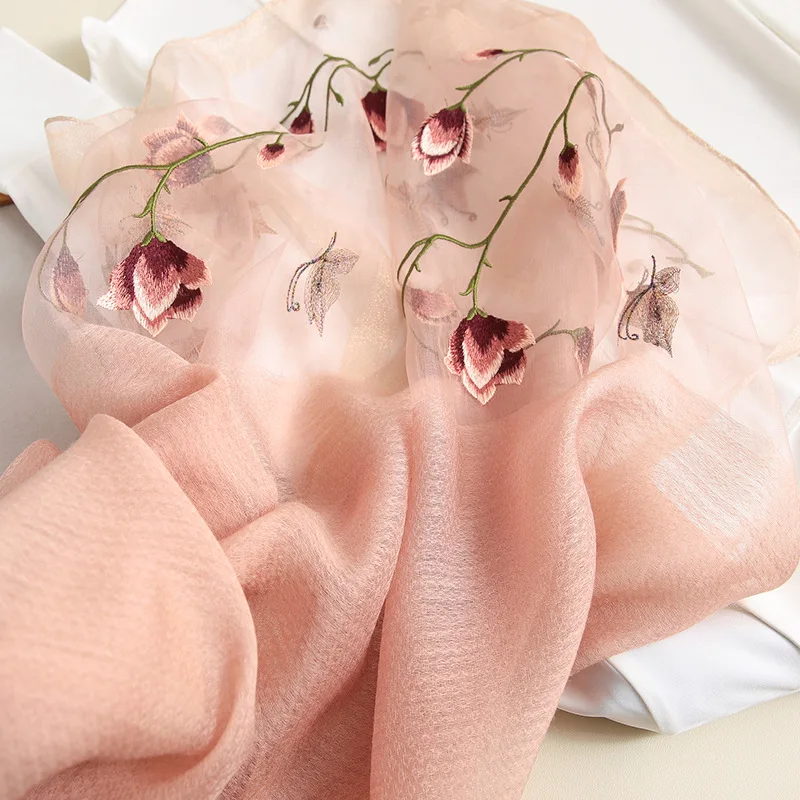 

100% Silk Wool Scarf Women Soft Long Autumn Winter Scarves Fashion Floral Shawls and Wraps High Quality Foulard Pashmina Hijab