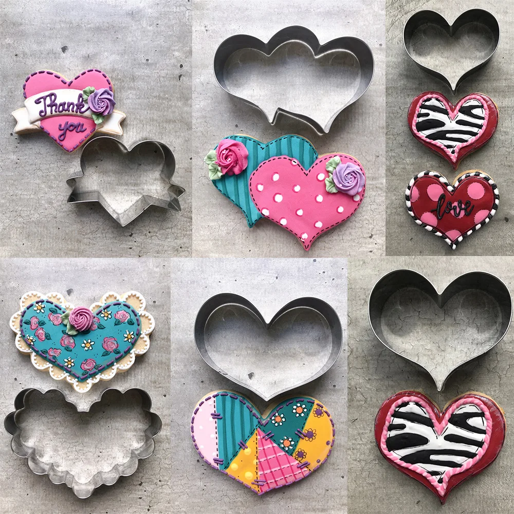 Cookie Cutters 6 Shapes Heart Stainless Steel Mould for Wedding Party Valentine's Day Bread Sandwich