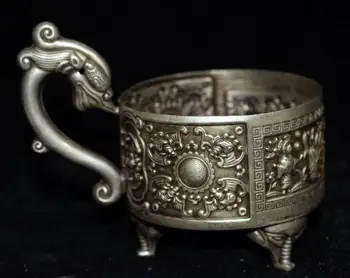 

Chinese Antique White copper hand-made dragon-shaped cup Home decoration