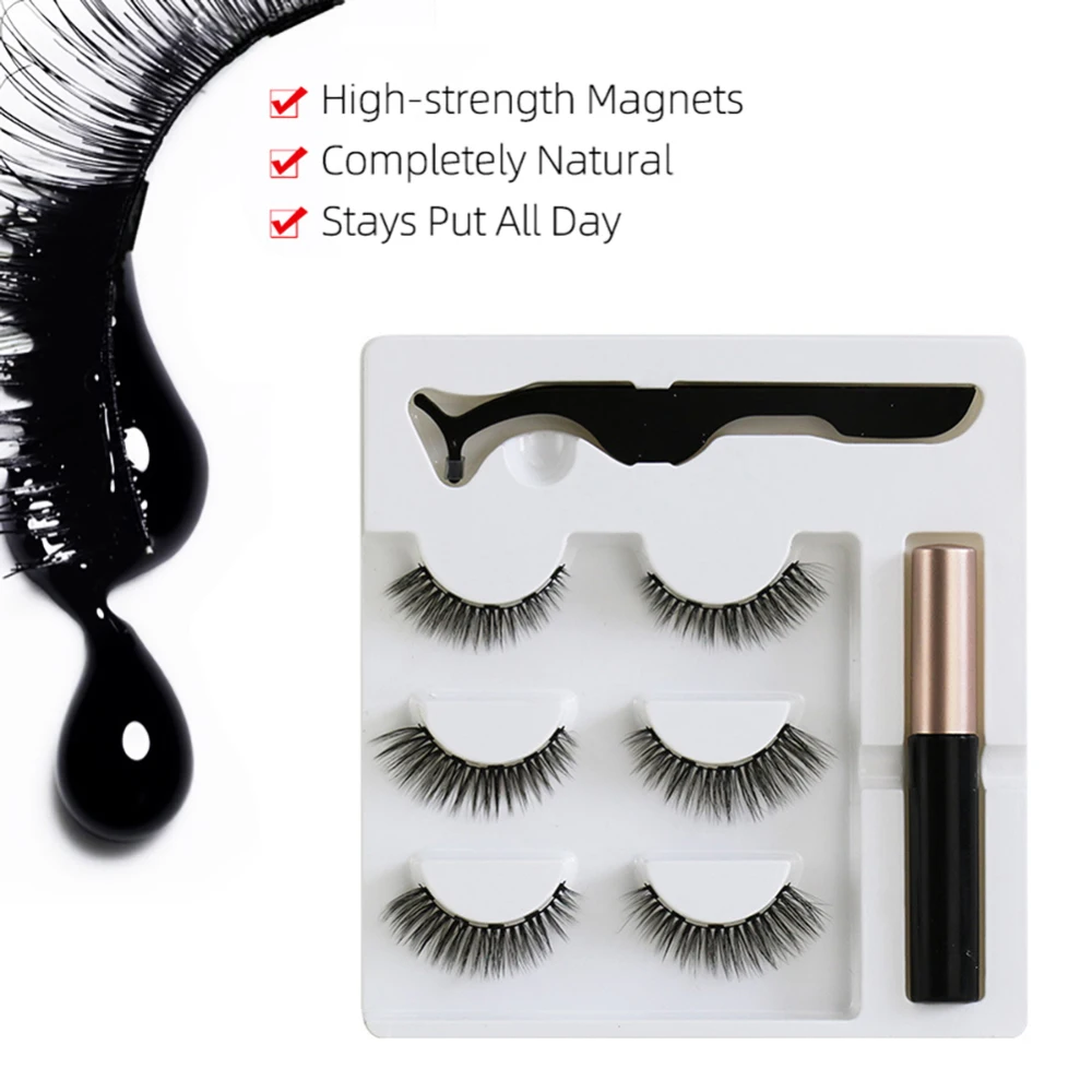 

Magnetic Eyeliner Eyelashes Kit Magnetic 3D Eyelashes & Liquid Eyeliner with False Lashes Eyelash Curler Falses Eyelash