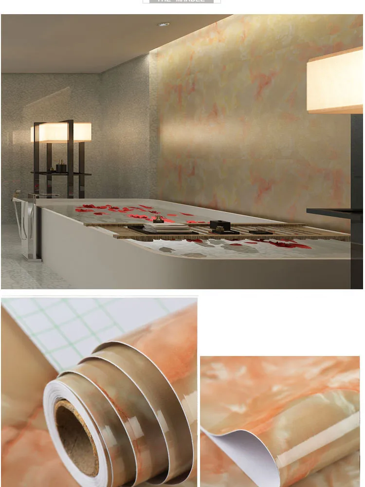 Thickened waterproof self-adhesive wallpaper marble sticker oil proof high temperature resistant kitchen furniture decoration