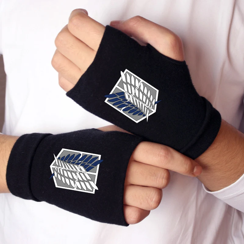 

Anime Attack On Cosplay Titanes Gloves Finger Cotton Knitting Wrist Gloves Mitten Lovers Anime Accessories Fingerless Gloves