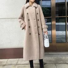 SY12, осенне-зимнее женское пальто из 30% шерсти, меховое пальто, а-образное, на пуговицах, с карманами, для стрижки овец, для девушек, теплое меховое пальто, женская длинная куртка, пальто