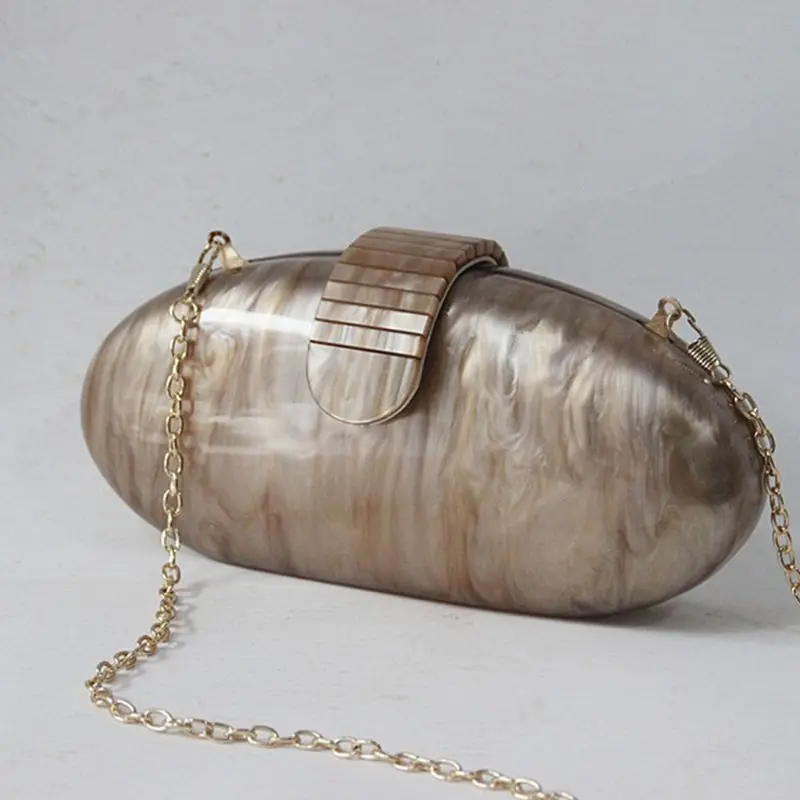 THINKTHENDO Women Long Round Acrylic Clutch Marble Evening Bag Party Handbag Bridal Purse