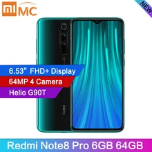 Cn 버전 xiaomi redmi note 8 pro 6 gb 64 gb 64mp 쿼드 카메라 스마트 폰 cn 버전 nfc 4500 mah 18 w mtk helio g90t 6.53 "fhd +(China)