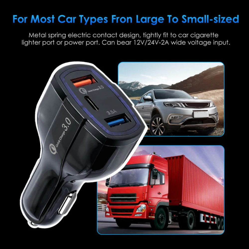 Авто черный QC 3,0 Быстрая зарядка-адаптер с двумя USB Порты и разъёмы быстрая Зарядное устройство 5 V/3.5A