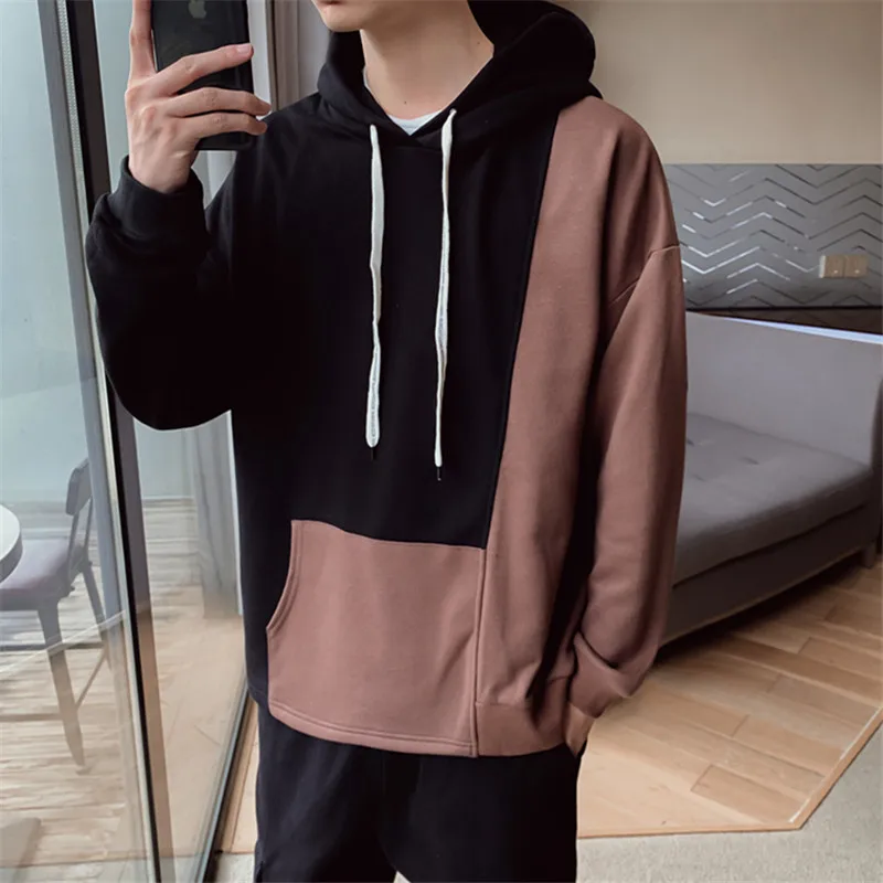 

Autumn New Hoodies Men Fashion Contrast Color Stitching Casual Hooded Pullover Man Streetwear Hip Hop Loose Sweatshirt M-2XL