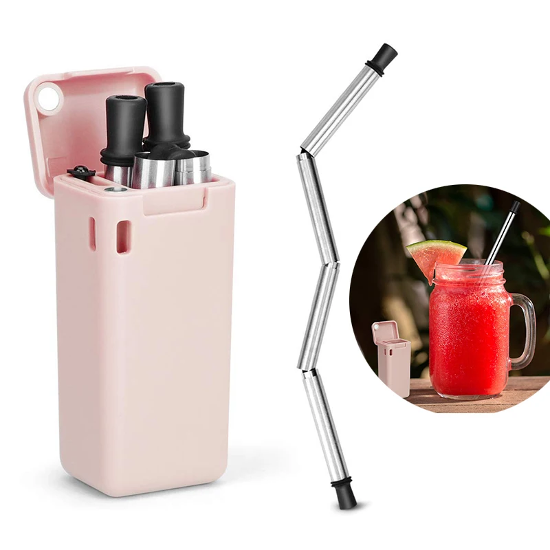 Stainless Steel 304 Straw Reusable Foldable Drinking Straws Portable Anti-scratch Travel Cutlery with Cleaner Brush | Дом и сад