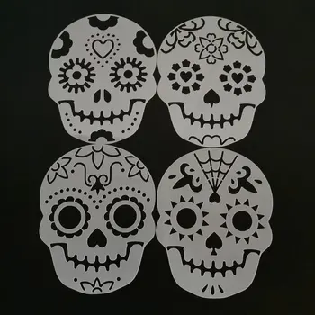 

4pcs/set Skull Design Cake Stencils Decoration Plastic Sugarcraft Cake Template Printing Mold Baking Tools