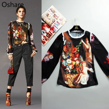 

New Angel Fashion Blouse Jacket Long Sleeved Silk Printing Painting Sexy Coat Plus Size Women 2019 And The New summer Runway