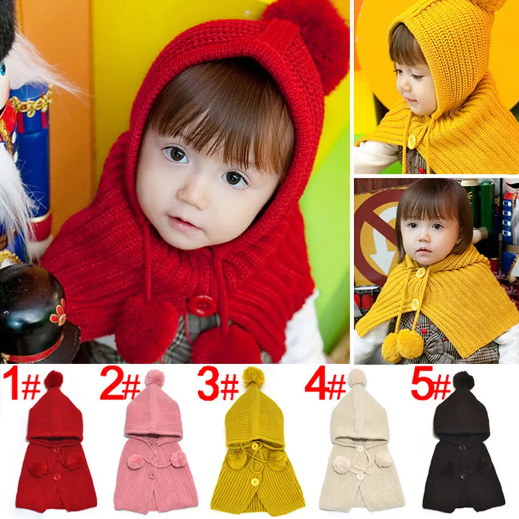 New Children Baby Warm Beanie Shawl Cap Winter Hooded Cape Cloak Infants Toddler Girls Knitted Hat
