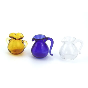 

1/12 Dollhouse Miniature Accessories Mini Glass Jujube Jug Simulation kettle Model Toys for Decoration