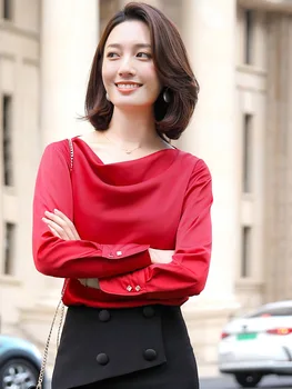 

Red Shirt Women's Spring And Autumn Long Sleeve New Style Design Tops Light sy Gas Commuting Shirt