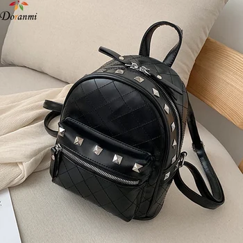 

DORANMI Diamond Lattice Small Backpacks For Women 2019 Leather Rivet Mini Schoolbag Female Back Shoulder Bag Mochila DJB906