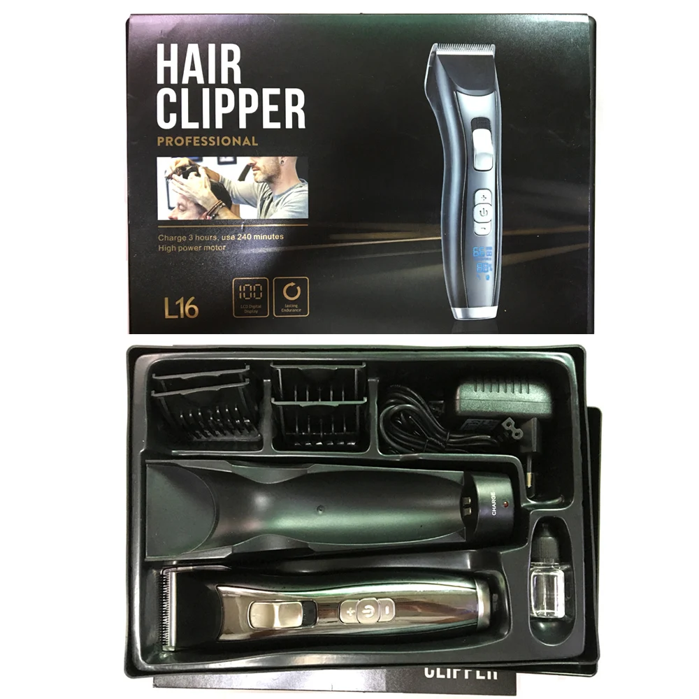 Professional Rechargeable Electric Hair Clipper Stainless Steel Blade Hair Trimmer for Men Kids LED Display Cutting Machine
