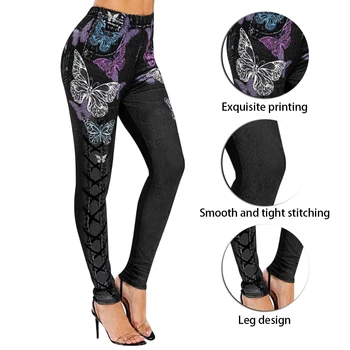 

Women's Thermal Leggings Women Faux Denim Jeans Ladies Seamless Floral Print Sexy Full Trousers Plus Size Streetwear Jean S-5XL
