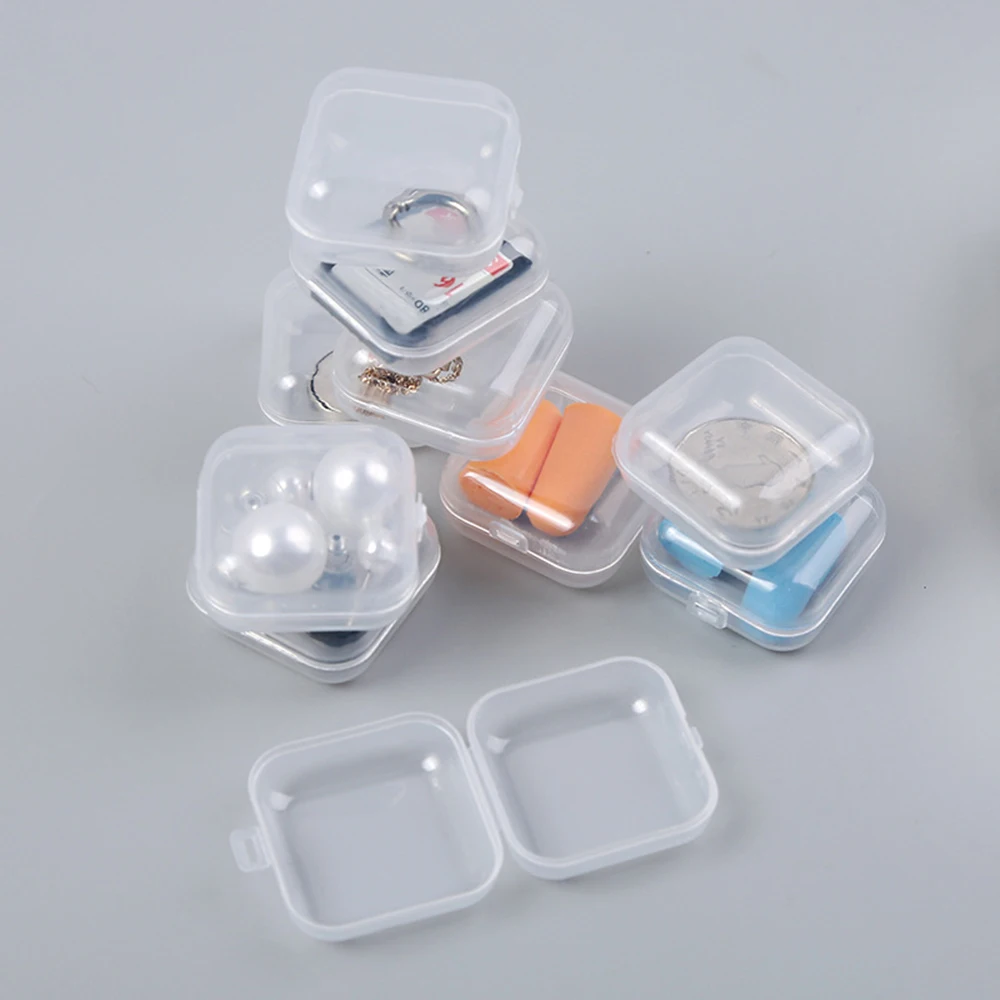 10 шт. портативная переносная прозрачная откидная шкатулка для ювелирных изделий квадратная пластиковая коробка для хранения Коробка для таблеток Запчасти Коробка для инструментов защитная коробка для ушей