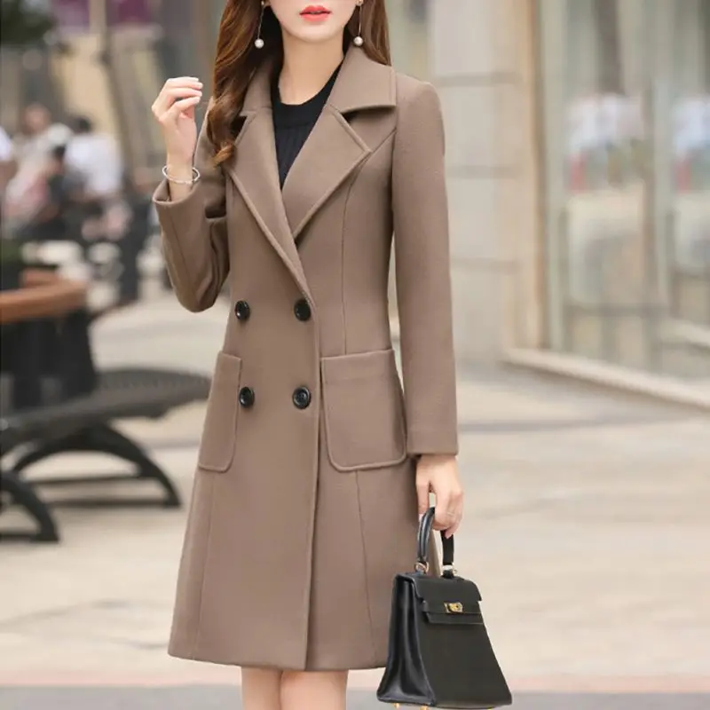 

Winter Coat Women 2019 Casual Wool Blends Solid Jackets Female Elegant Double Breasted Long Coat Ladies Plus Size Warm Outerwear