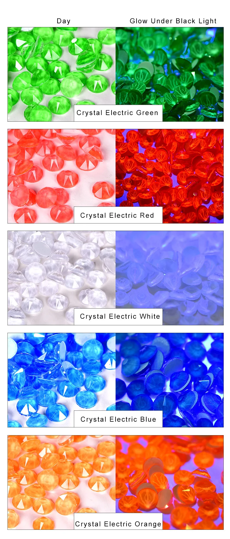 Description Picture 5 of itemSS6-30 Glitter Neon Non Hotfix Rhinestones Glow in Ultraviolet Light Brillantina Nails Crystals Strass for Nail Art Nail Charms