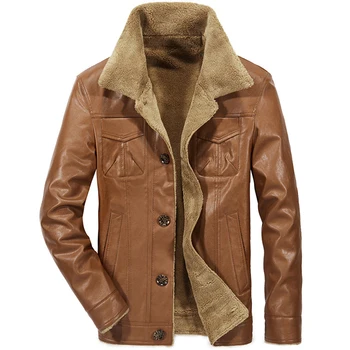 

2019 New Winter PU Leather Jackets Parka Men Thick Warm Fleece Overcoat Mens High Quality Brand Clothing Coat Jacket HX006