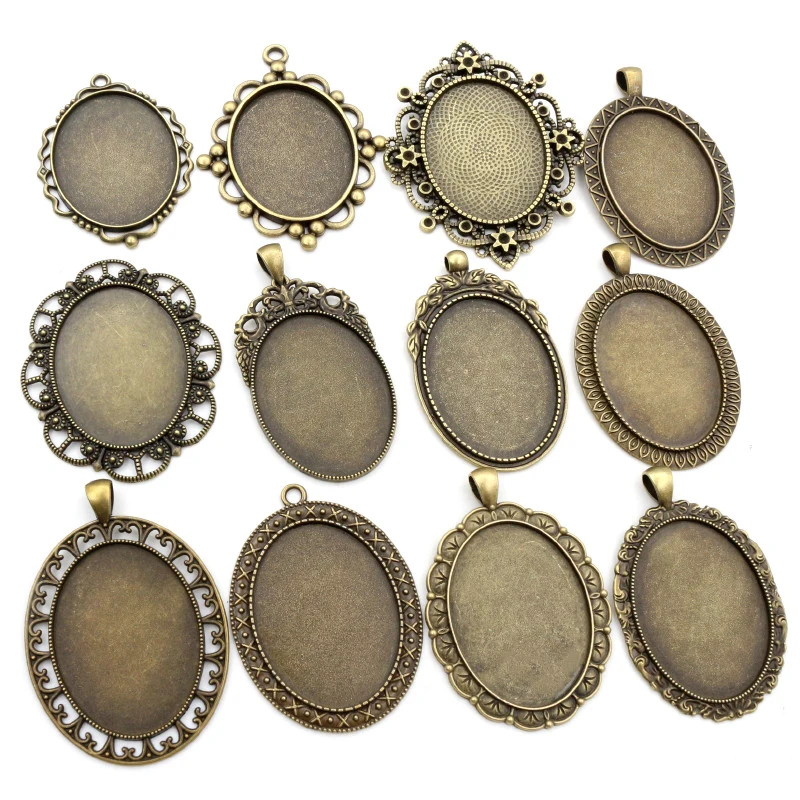 5 pièces 30x40mm taille intérieure Antique argent plaqué et Bronze et noir Cabochon réglage de la Base pendentif à breloques