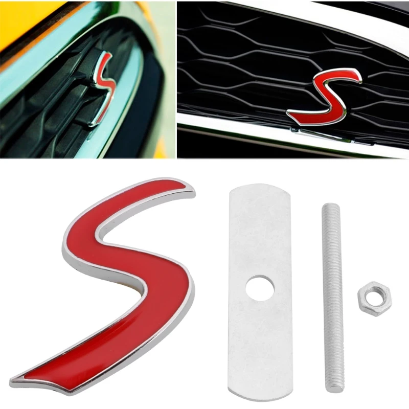 미니 쿠퍼 용 3D 메탈 S 프론트 그릴 엠블럼 스티커, R50 R52 R53 R56 R57 R58 R60 JCW 그릴 배지 데칼 외부 액세서리