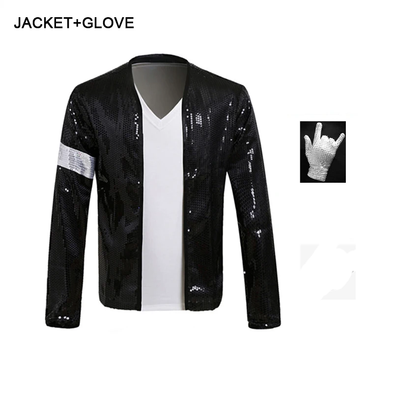MJ Michael Jackson Coat Billie Jean Jacket Glove Modern Dance Cosplay Costume Adult Clothing Hallowmas Party Cos Set Men Tshirts