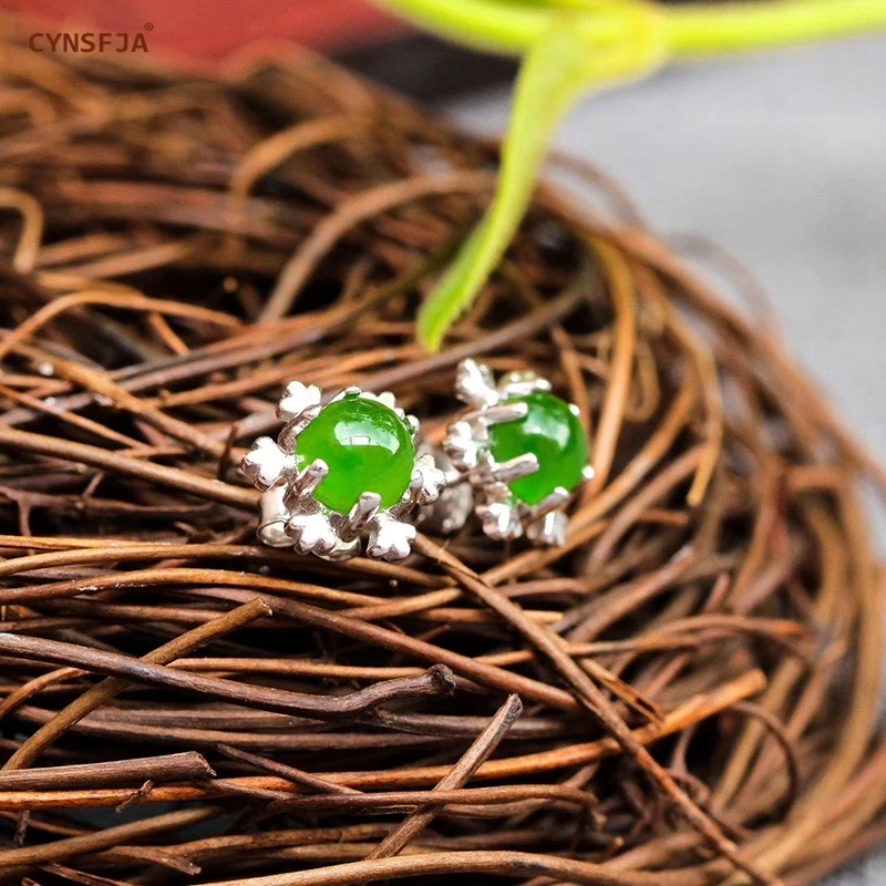 CYNSFJA Реал Certified(Hetian) нефрита Jade Jasper 925 пробы Серебряное кольцо ювелирные украшения зеленого нефрита серьги высокое качество лучшие подарки
