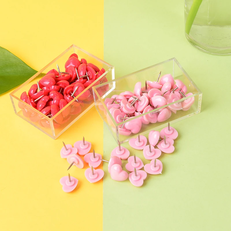 50PCS Heart Push Pins Creative Heart-shaped Pushpin Cute Pink/Red Push Pins Thumbtack School Accessories Office Supplies