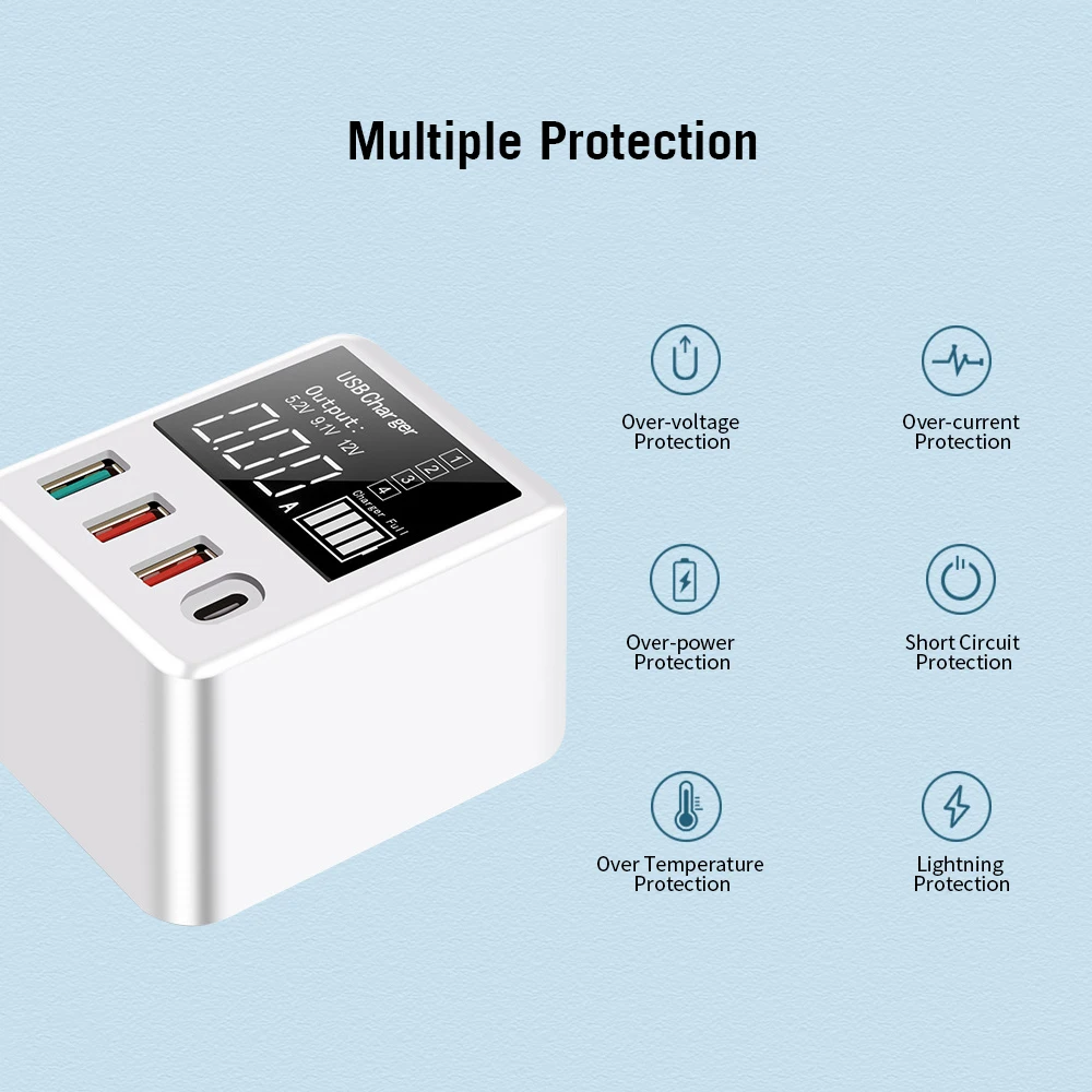 WLX-A9T Смарт многопортовое USB быстрое зарядное устройство портативное быстрое зарядное устройство несколько защита цифровой дисплей QC 3,0 для телефонов ноутбуков