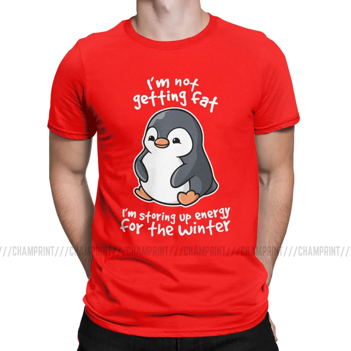 Футболки с надписью «I'm Not Get Fat», «I'm Storing Up Energy For The Winter», футболки для мужчин, Pingu Meme, одежда с забавными рисунками, модные футболки - Цвет: Красный