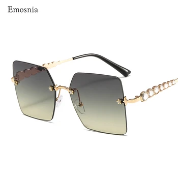 

2020 Luxury Square Rimless Sunglasses Women New Fashion Brand Rhinestone Metal Glasses Frame Oversized Celebrity Shades for Men