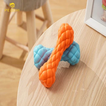 

Pet Dog Cat Puppy Sound Polka Dot Squeaky Toy Rubber Dumbbell Chewing Funny Toy
